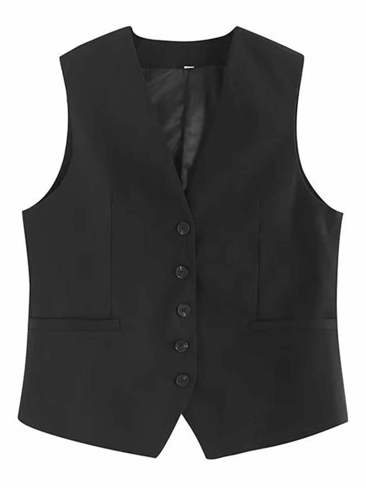 Sweetkama - Wholesale Suit Vest - Women's - Ladies Solid Color Sleeveless Button Cami K277889