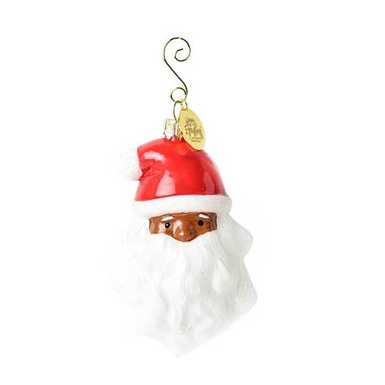 Brown Skin Ho Ho Santa Glass Shaped Ornament for wholesale by Happy Everything!