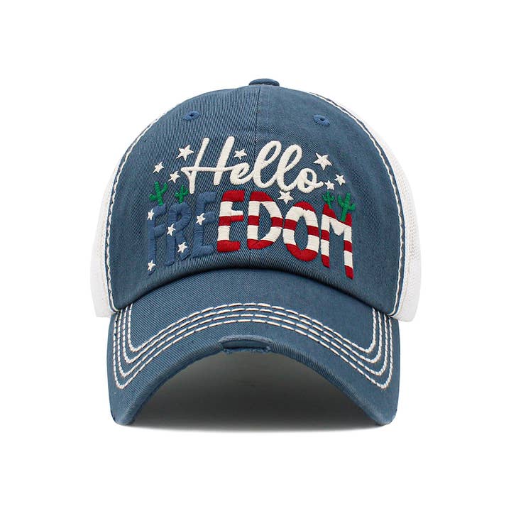 Hana – wholesale Baseballkeps - Dam – HELLO FREEDOM Amerikansk flaggtema Vintage bollkeps