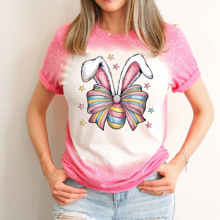 Pastel Bunny Ears Bleached Easter Tee for wholesale by Hello Gorgeous Apparel
