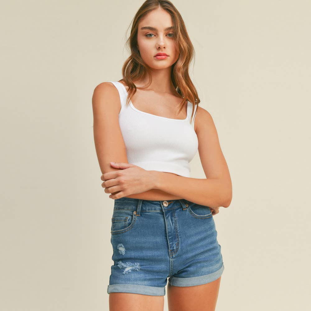 Paperdoll - Vente Débardeur – femme - DÉBARDEUR COURT CÔTELÉ SANS MANCHES À COL CARRÉ4