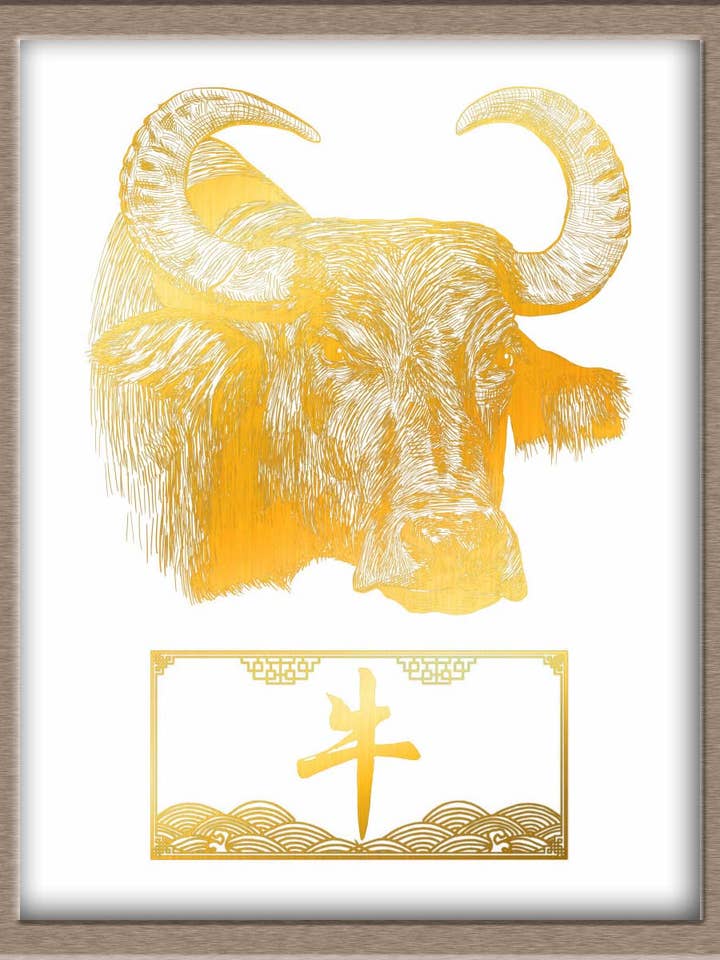 The Ox from the Chinese Zodiac (Foiled Art Print) for wholesale by JoyousJoyfulJoyness