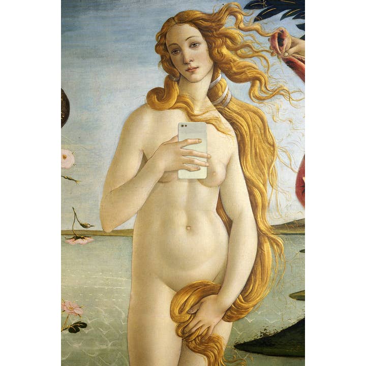 Peinture Murale Amusante Portrait Selfie Naissance de Vénus de Botticelli pour la vente par Gotham Gifts