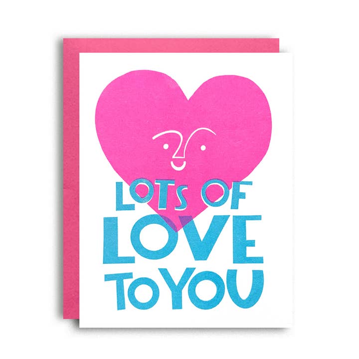 Lots of Love - Risograph love card for wholesale by Pier Six Press