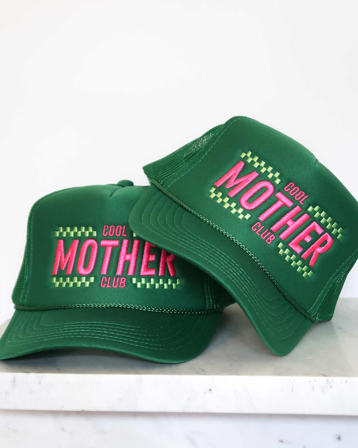 Sundrop - Wholesale Trucker Hat - Women's - Cool Mother Club Checkered Trucker Hat - High Profile Green2