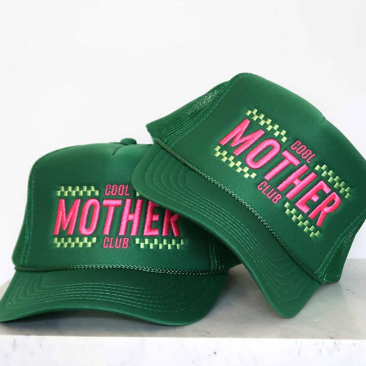 Sundrop - Wholesale Trucker Hat - Women's - Cool Mother Club Checkered Trucker Hat - High Profile Green2