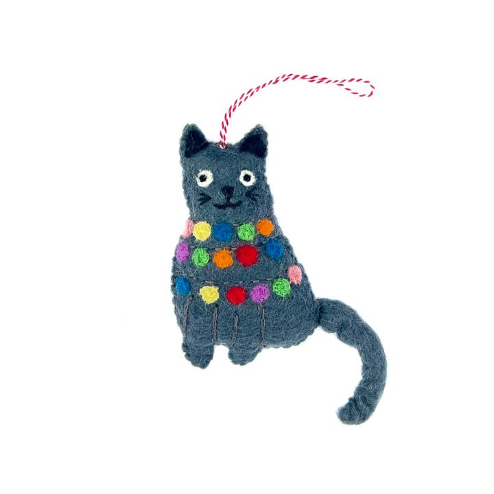 Ornaments 4 Orphans - Wholesale Ornament - Cat Tangled in Christmas Lights Felt Wool Ornament 1