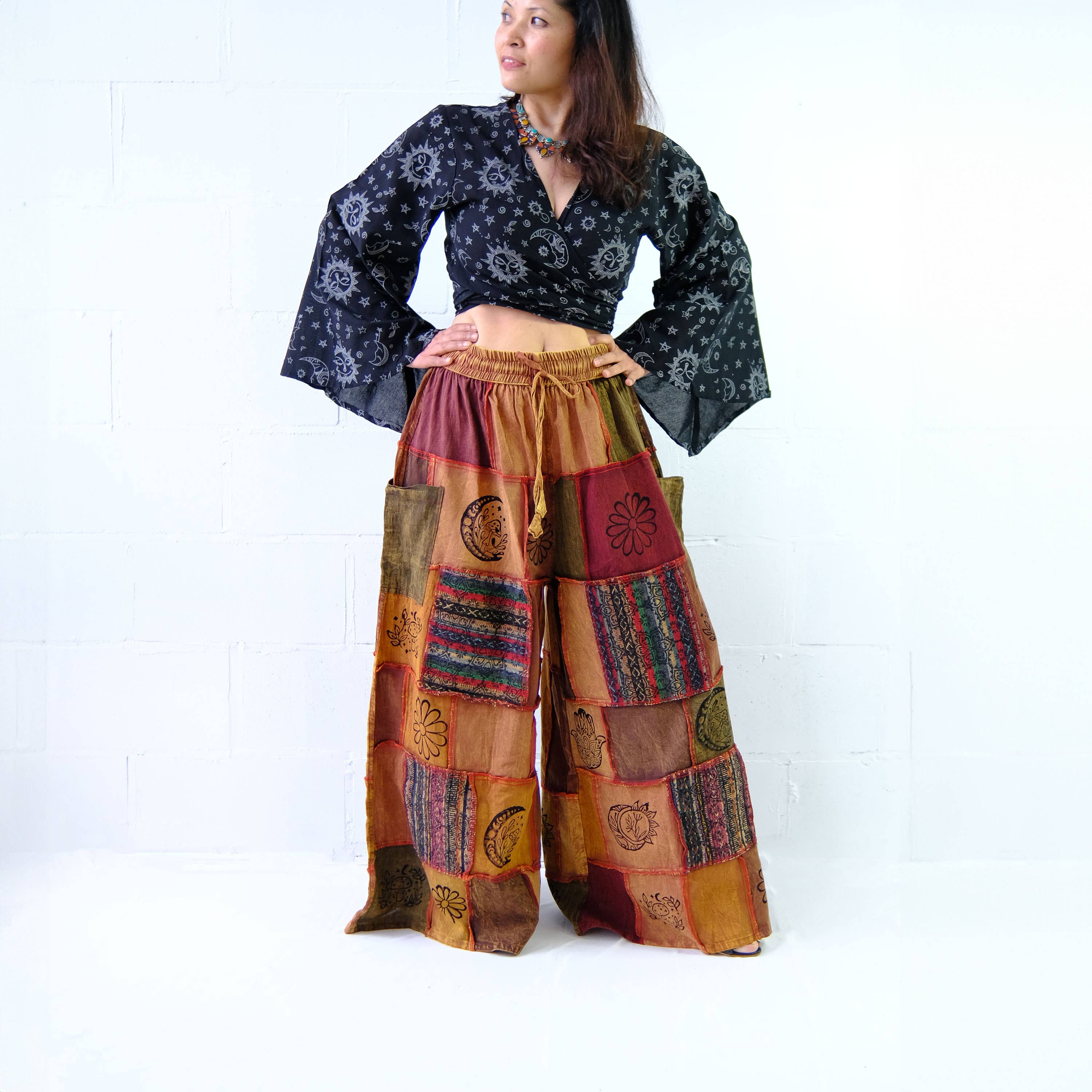 Karma Nepal Crafts - Wholesale Pants - Women's - Cotton Patchwork Wide Leg Boho Pants14
