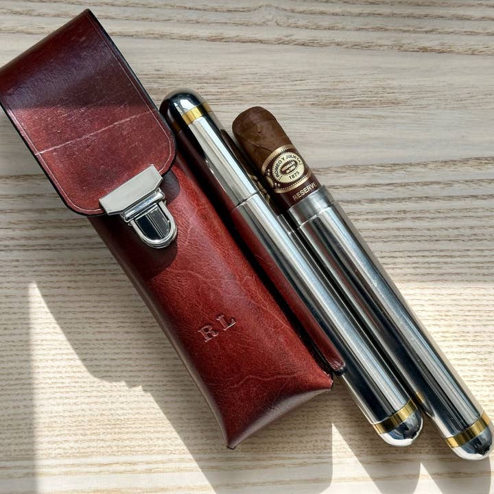 Leather Cigar Case with Optional Cigar Tubes for wholesale by A. M. Aiken