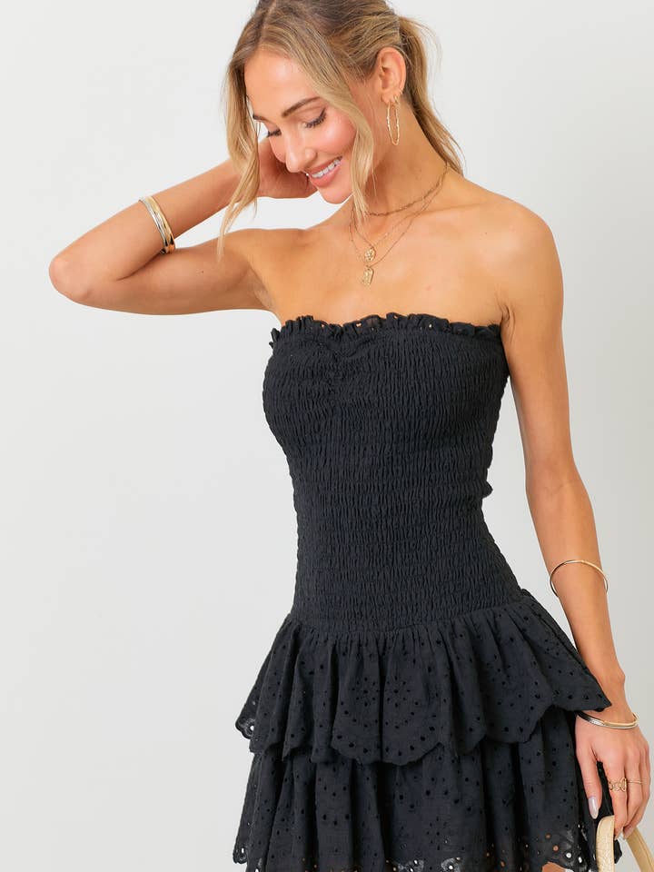 Gameday Smocked Ruffle Mini Dress for wholesale by BABY PINK