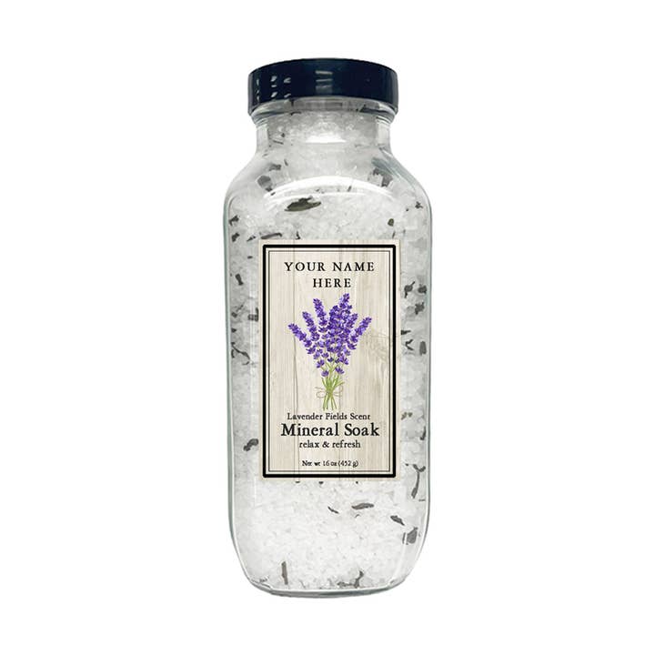 Customizable Farm Market Lavender Mineral Soak 16 oz for wholesale by Kiss Me in the Garden