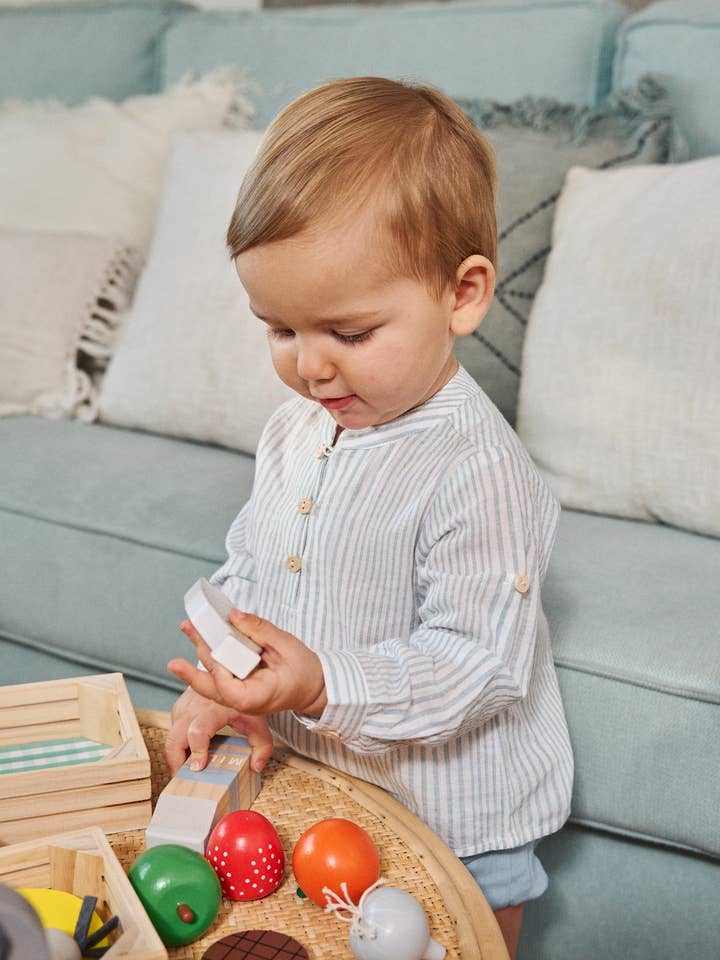 Dadati - Wholesale Top & Short Set - Baby - Baby boy set of blue striped shirt and shorts