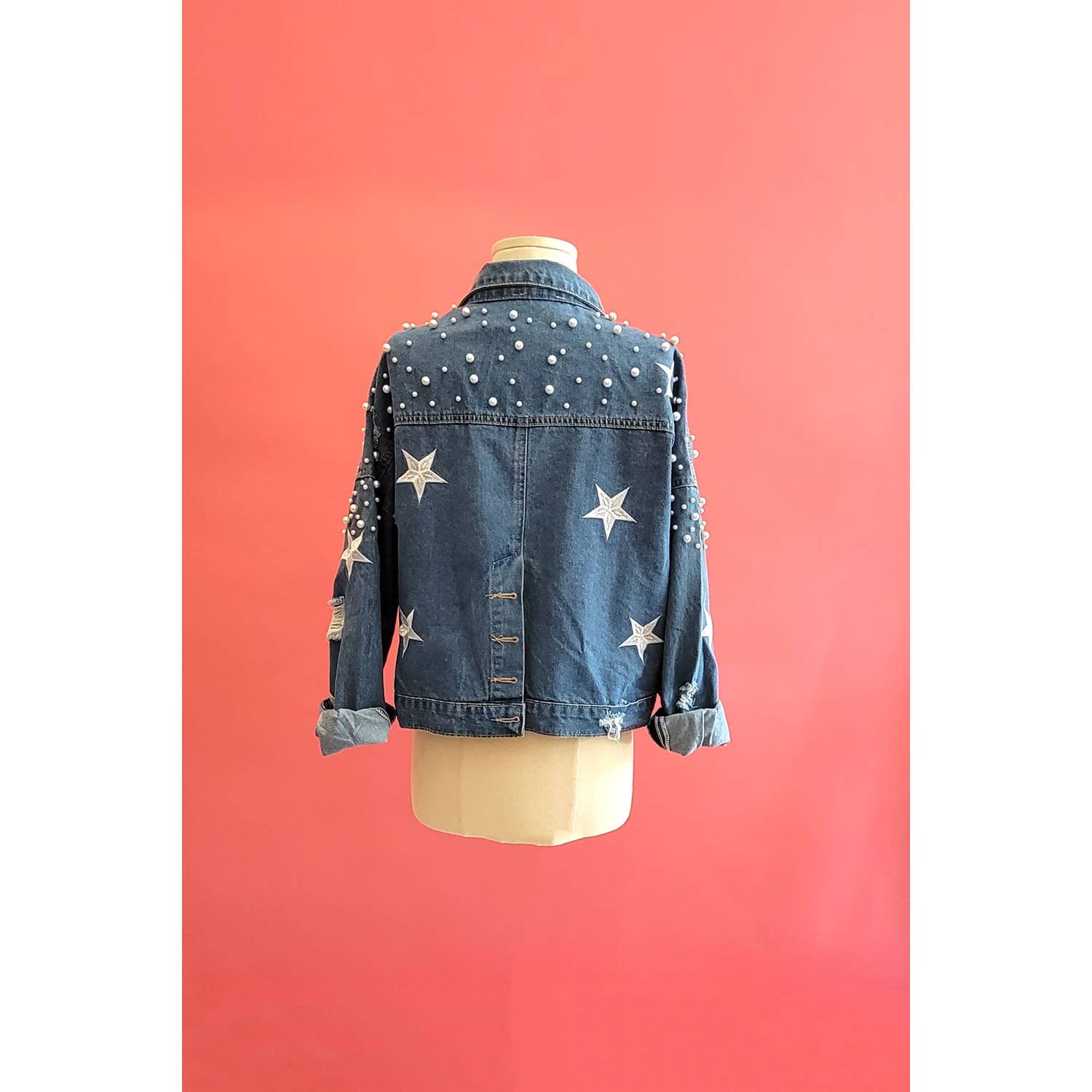 Mapcie - Wholesale Denim Jacket - Women's - STAR DETAIL RIPPED DENIM PEARL JACKET7