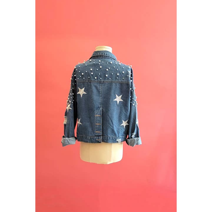 Mapcie - Wholesale Denim Jacket - Women's - STAR DETAIL RIPPED DENIM PEARL JACKET7