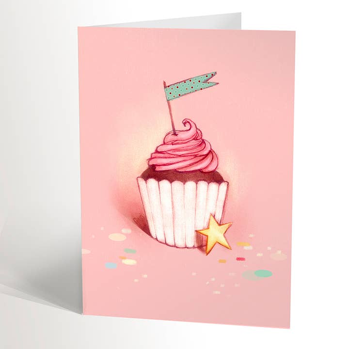 Cartão CUPCAKE ROSA por atacado de Valérie Boivin illustration