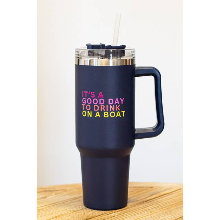 Panache Apparel Co. - Wholesale Insulated Mug/Tumbler - 40oz Navy Drink On A Boat Tumbler