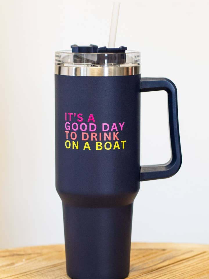 40oz Navy Drink On A Boat Tumbler for wholesale by Panache Apparel Co.