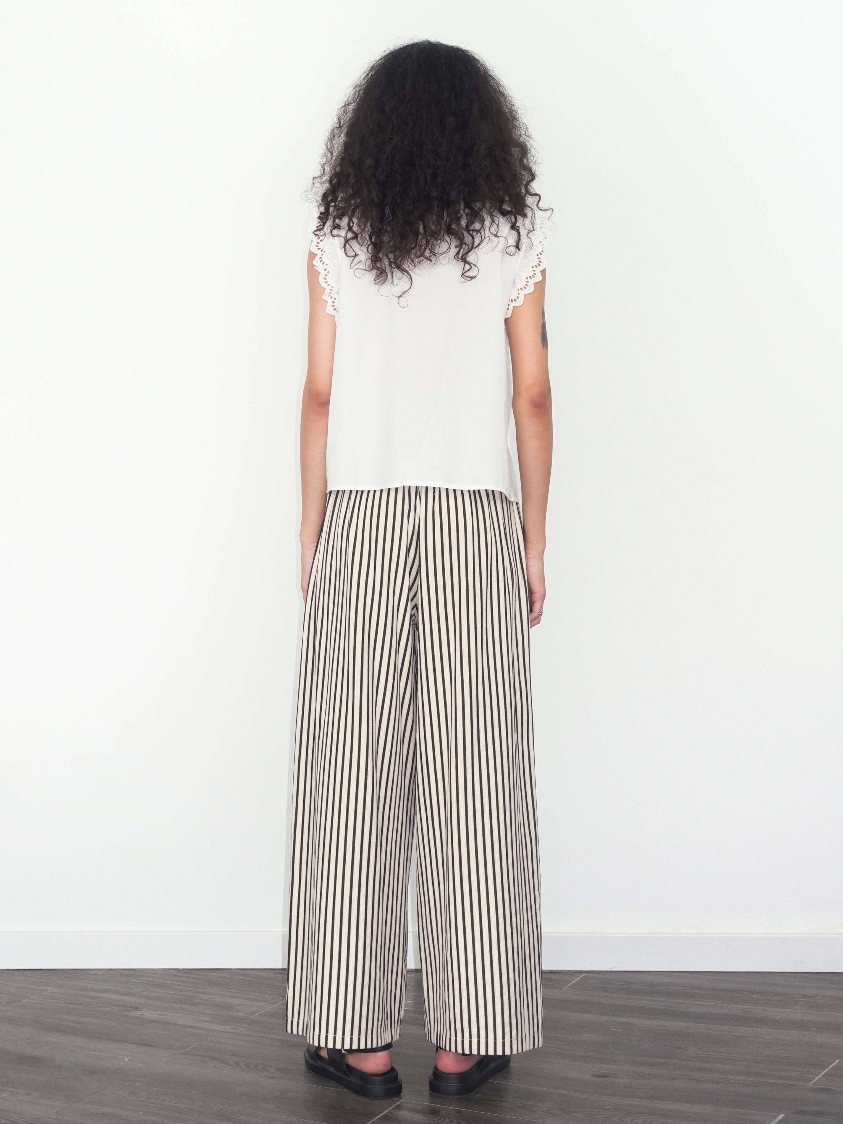 Beige Elastic Waist Striped Straight Trousers for wholesale on Faire5