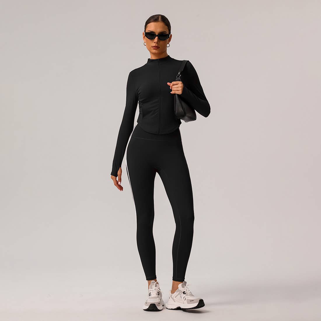 Sodalemon - Wholesale Activewear Set - Women's - Women Zipper Jacket Yoga Leggings Contrast Color 2 Pcs Set0