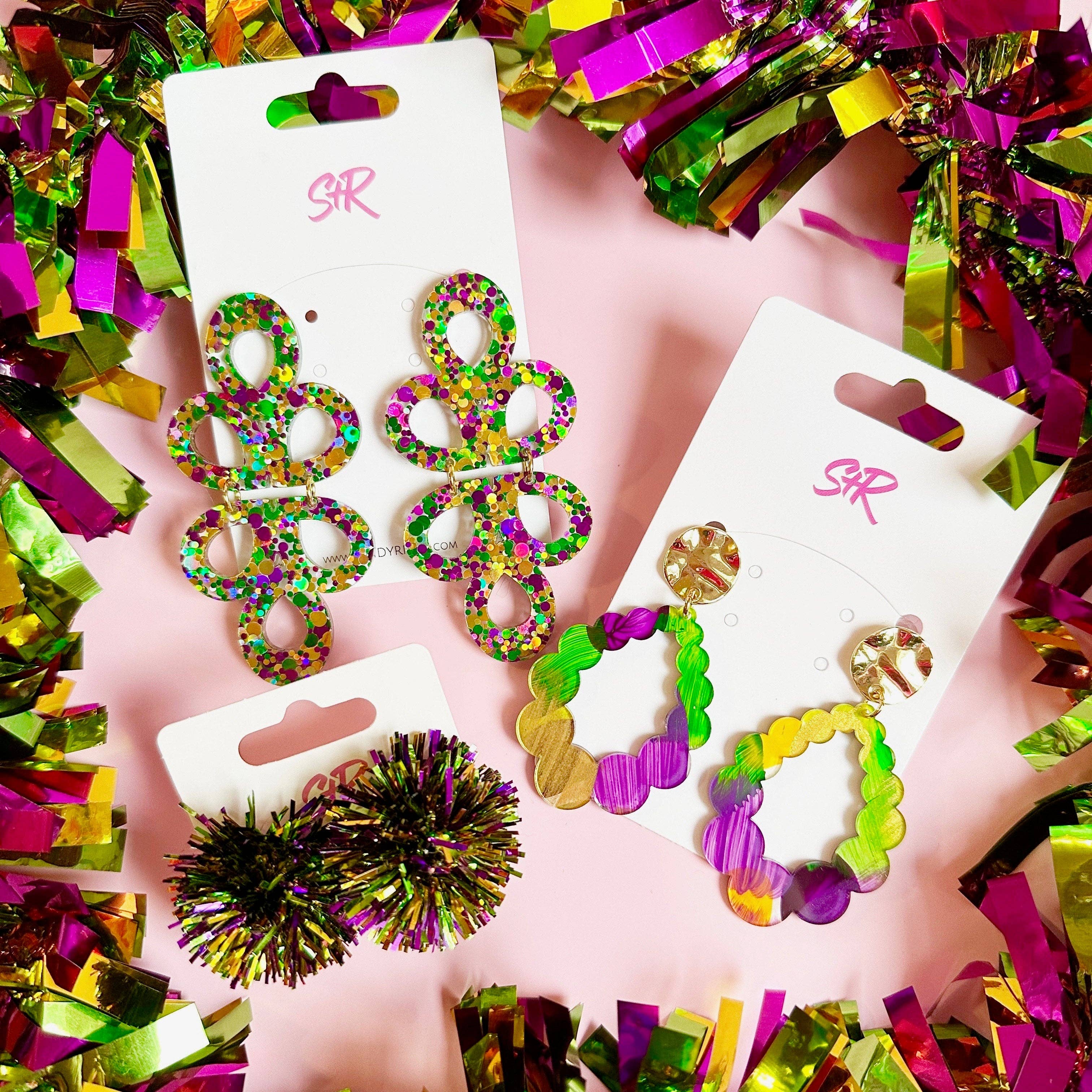 Sandy + Rizzo – wholesale Stud/post earrings – Mardi Gras Party Pom Stud Earring2