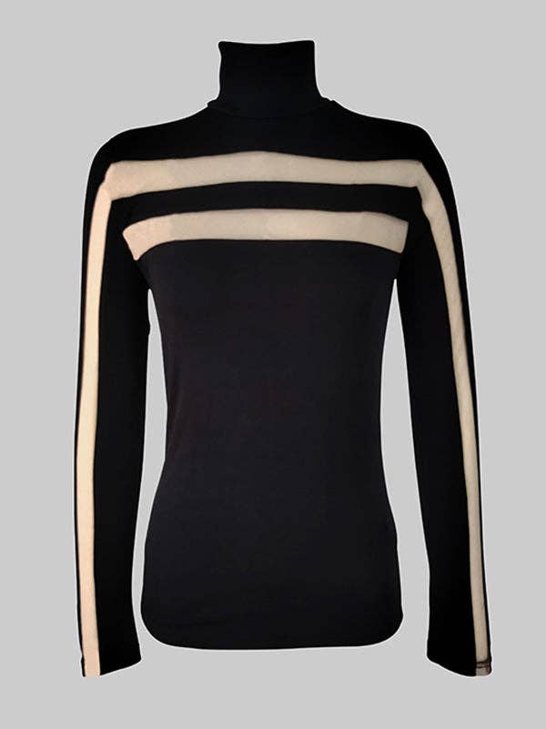 NOIR Hauts à manches longues ajustés en maille de couleur unie à col montant en vente sur Faire3