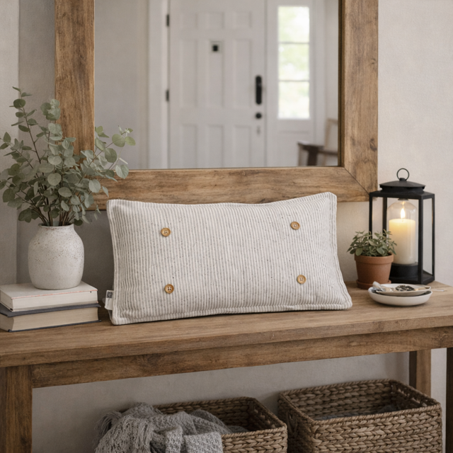 PillowPanels - Wholesale Lumbar Pillow - PILLOW ONLY (with insert) Gray/White Stripes TICKING PILLOW5