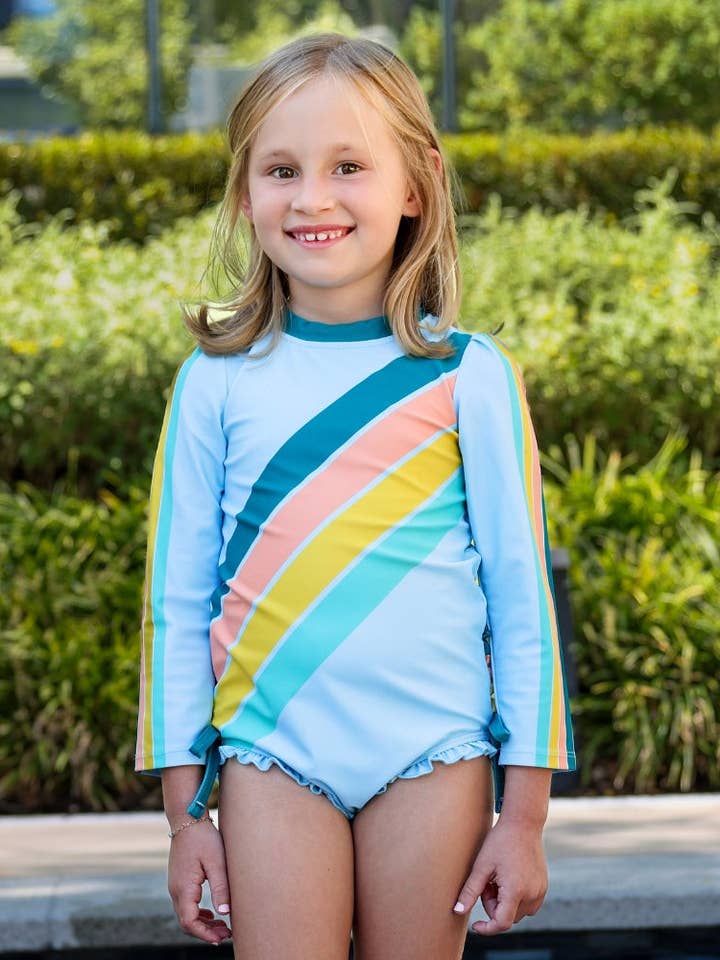 Pige Badedragt - Sorbet Stribe for engroshandel hos Sugar Bee Clothing