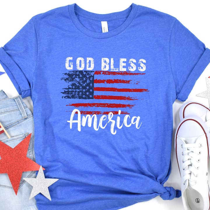 ATTA TOOD LLC - Wholesale T-Shirt (Graphic) - Women's - God Bless America distressed 4th of July graphic t-shirt
