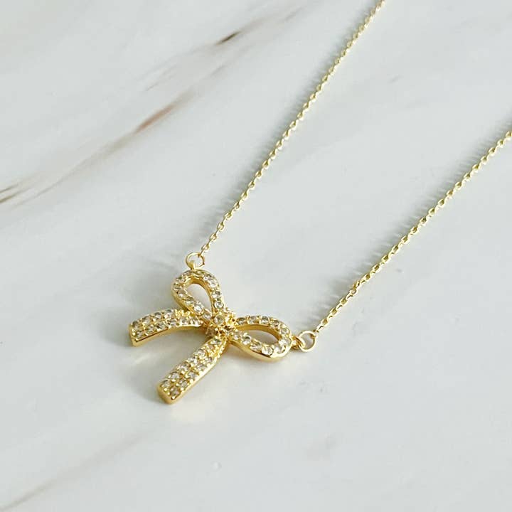Ellison+Young - Wholesale Pendant/Charm Necklace - Simply Shine Bow Necklace