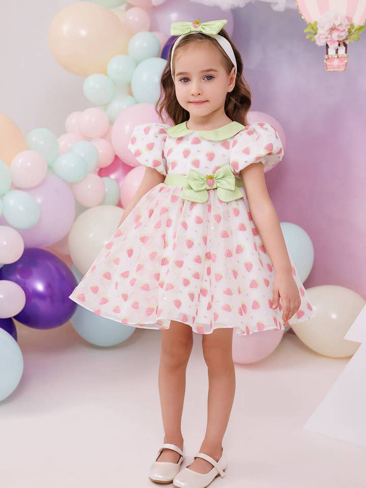 Pink Strawberry Dress With Hair Accessory 6-24 Month 35241pr for wholesale by Pamina Kids