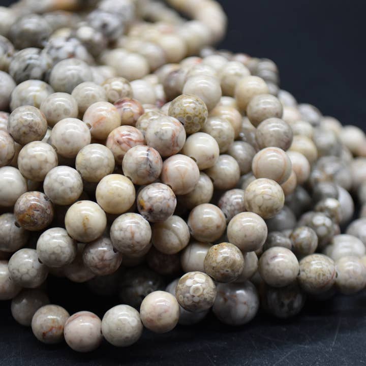 Perles rondes en jaspe fossile naturel de qualité A pour la vente par Oriental Direct Craft Supplies