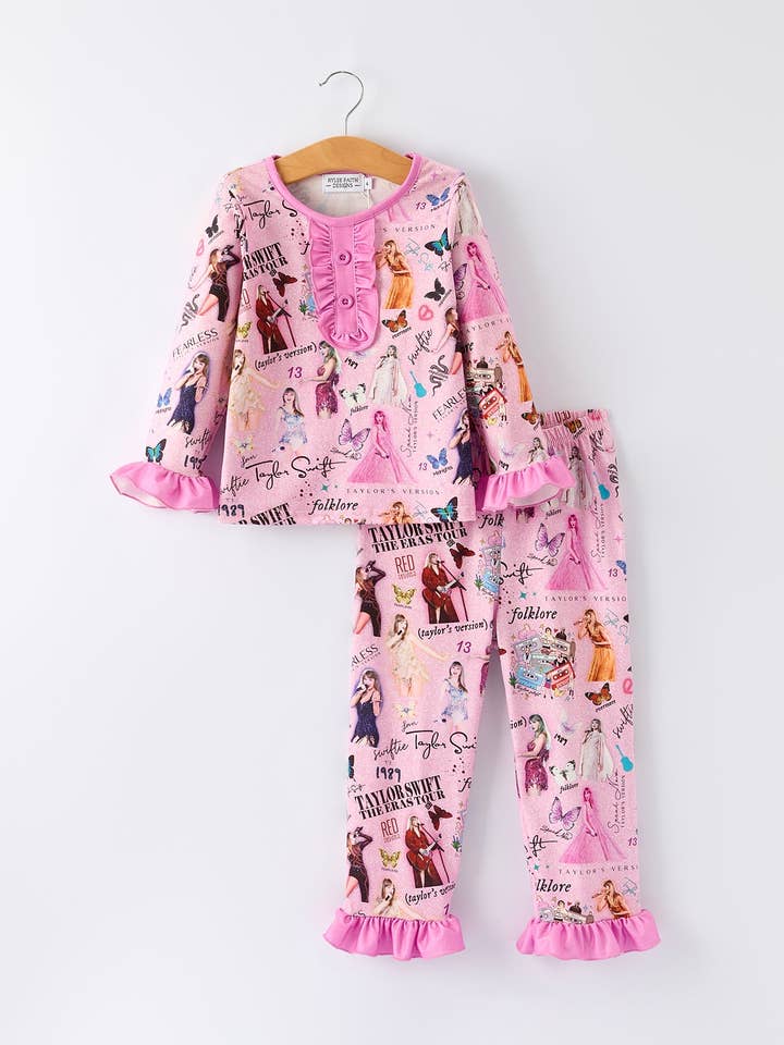 TS Printed Girls Purple Long Sleeve Pajamas Set for wholesale by Rylee Faith Designs