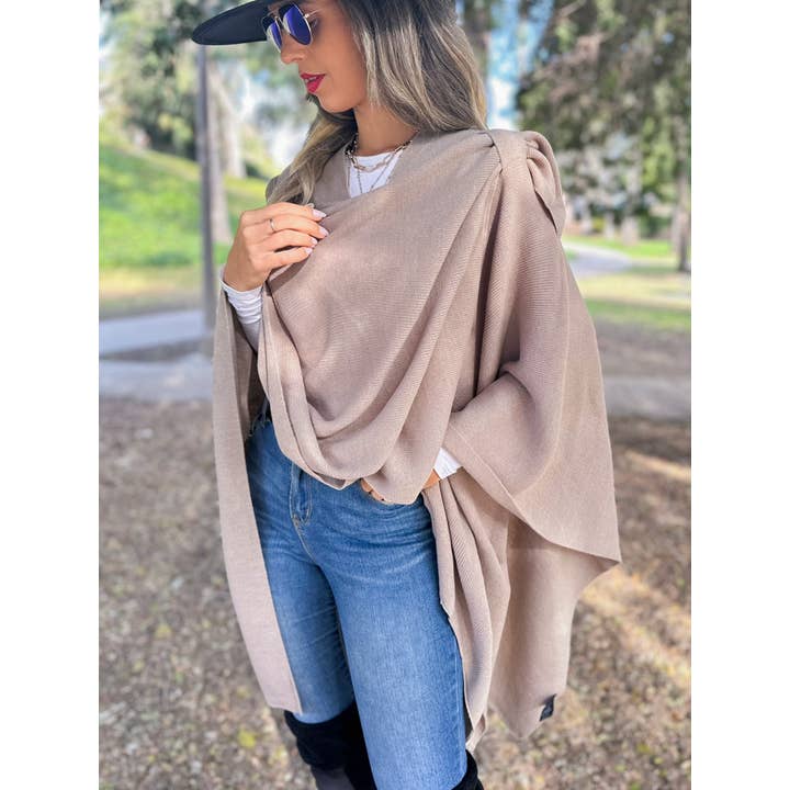 Taupe Solid Knit Ruana Shawl with Shoulder Strap and other Purchase Wholesale shawl wrap. Free Returns & Net 60 Terms on Faire trending on Faire.