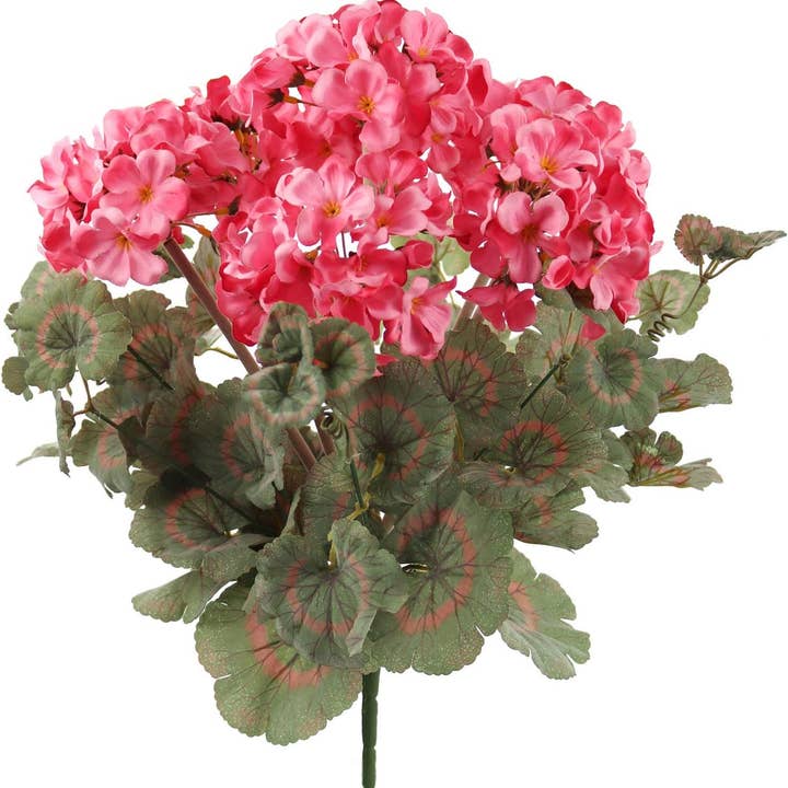 18" Pink Artificial Geranium Flower Bush for wholesale by Larksilk