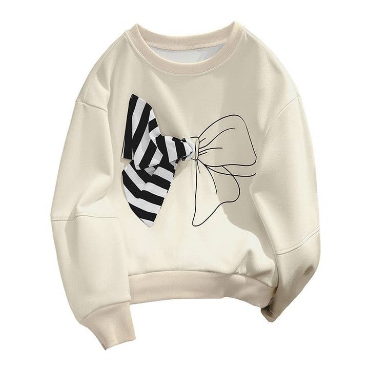 CREAMY Round Neck Striped Patchwork Loose Sweatshirt for wholesale on Faire2