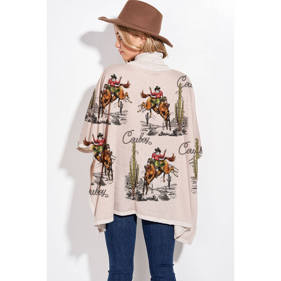 Phil Love - Wholesale Poncho - Women's - Rodeo cowboy print turtle neck poncho9