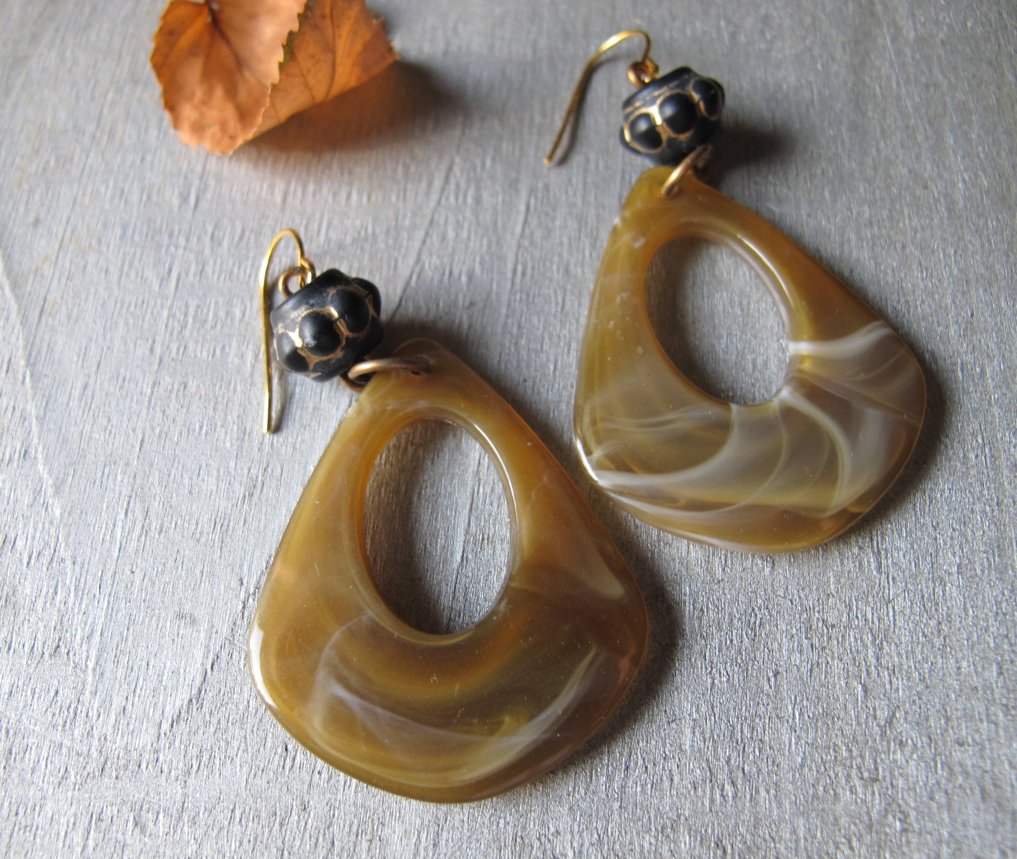 Glamourpuss Creations - Wholesale Hoop Earrings - Caramel Resin Hoop Dangles0