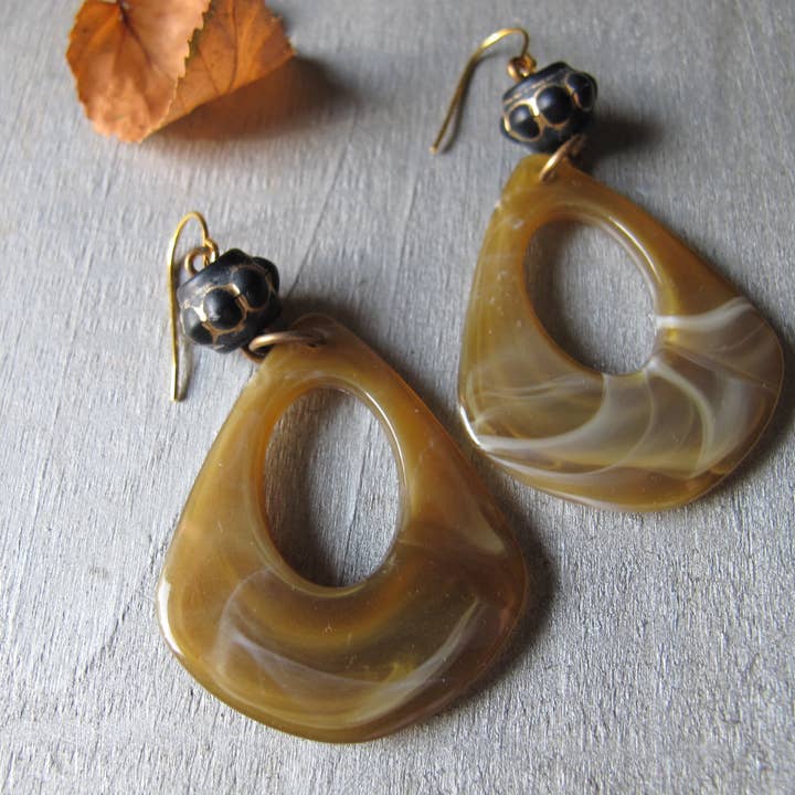 Glamourpuss Creations - Wholesale Hoop Earrings - Caramel Resin Hoop Dangles