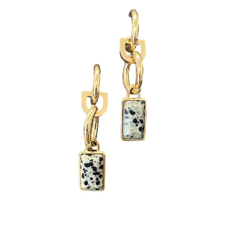 Gold Chain With Dalmatian Stone Drop Earrings for wholesale by BOPS WHOLESALE