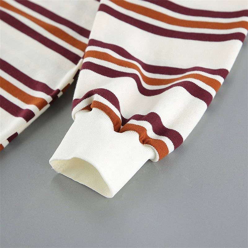 Color Block Striped Polo Collar Long Sleeve T-Shirt for wholesale on Faire9