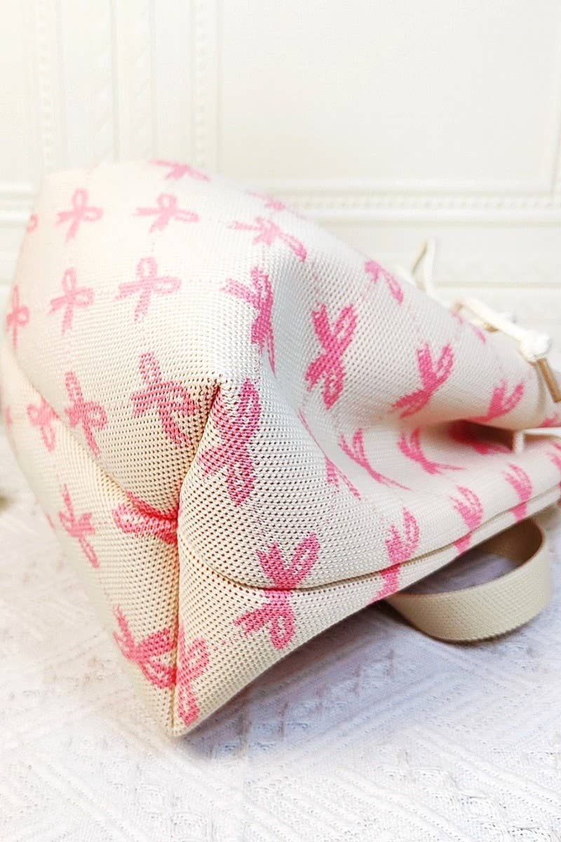 ROSA-169659 ..._ SI-26484 Borsa a secchiello a tracolla con motivo a nastro Coquette in vendita all'ingrosso su Faire2