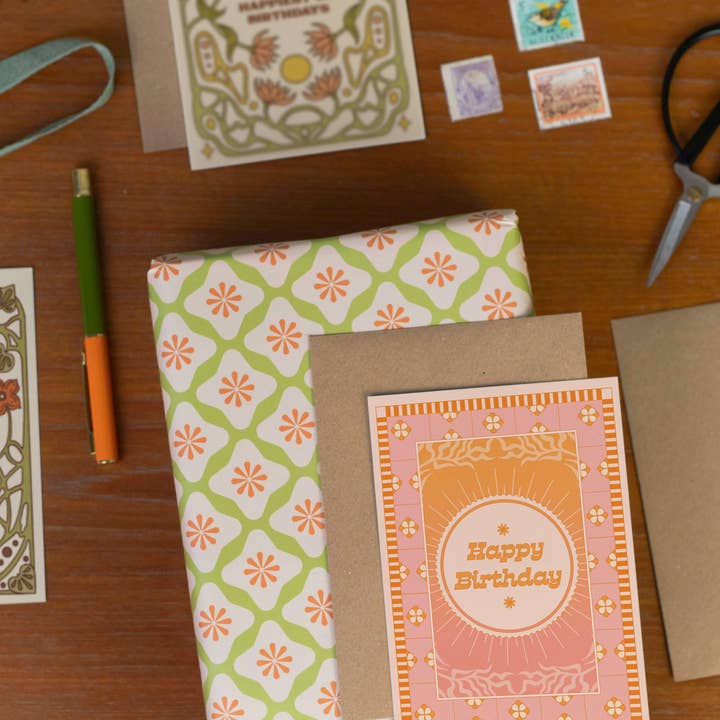 Lately Studio - Wholesale Flat Wrap - Diamond Floral Wrapping Paper Sheet | Birthday Gift Wrap1