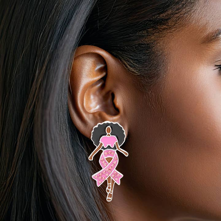 Studs Silver Pink Black Woman Cancer Earrings for wholesale by PinktownUSA