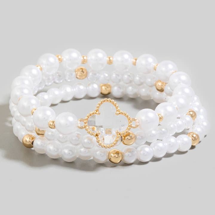 Gefacetteerde Klaver Bedel Parel Kralen Armband Set voor wholesale door The Looks by Fame Accessories