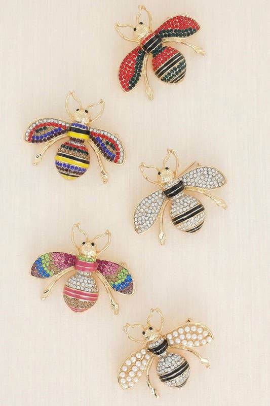 anbfashion - Venta al por mayor Broches - BROCHE DE ABEJORRO ESMALTADO CON PAVÉ DE DIAMANTES DE IMITACIÓN P73267