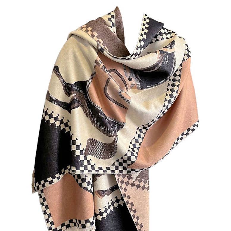 JPC Equestrian - Wholesale Scarf - Women's - AWST Int'l Horses in Blankets Acrylic Cashmere Scarf5