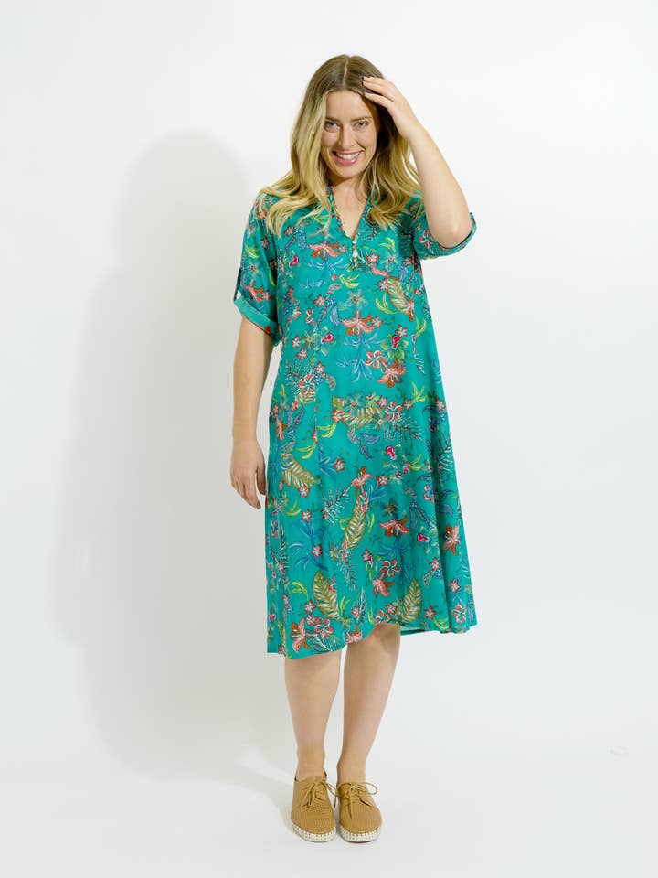 Mareeba Dress in Green Garden for wholesale by Mozaic by Euro Dreaming