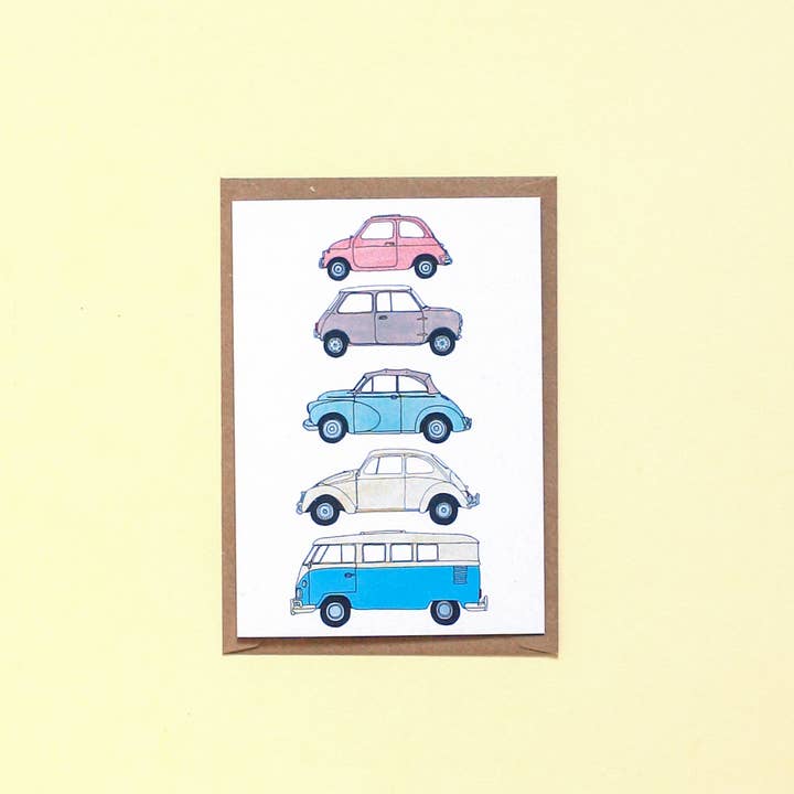 Cars card for wholesale by Cathryn Worrell Art and Illustration