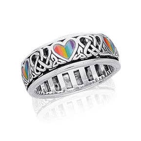 Silver Insanity - Wholesale Band/Stacked Ring - Sterling Silver Celtic Knot and Rainbow Peace Heart Spinning Ring
