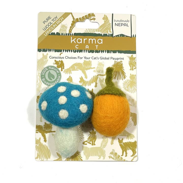 Karma Cat Inc. - Wholesale Pet Toy - Cat - Cat Toy, Pack 2, Mushroom & Acorn